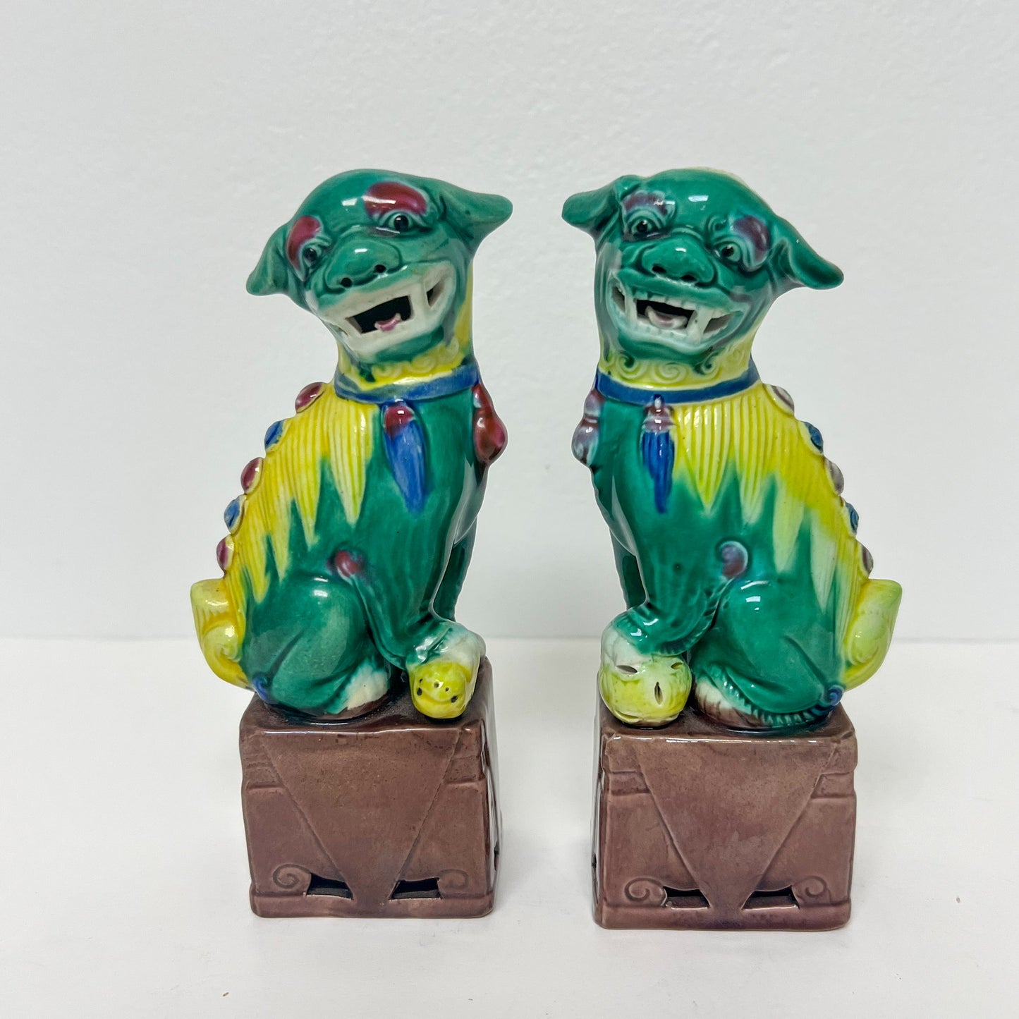 (21355) Pair Midcentury Green Foo Dogs