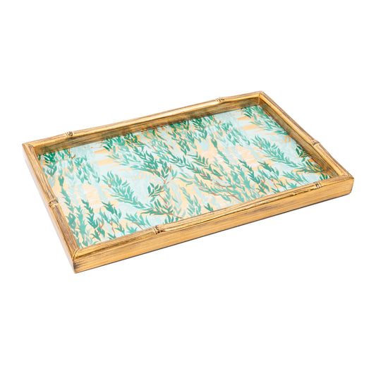(26388) Willows Green Bamboo Edge Lacquer Vanity Tray
