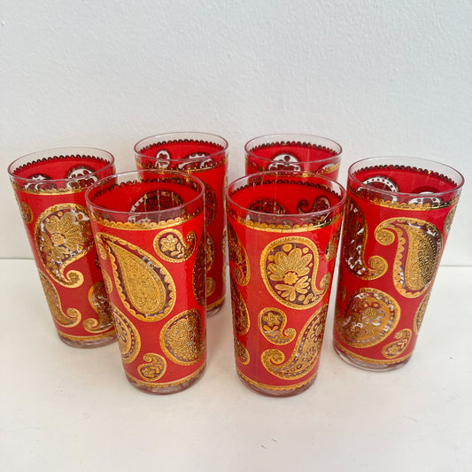 (21448) Set of Six Culver Red Paisley Tumblers