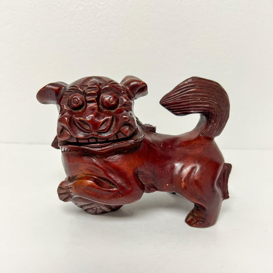(26228) Single Wood Carved Foo with Movable Ball in Mouth