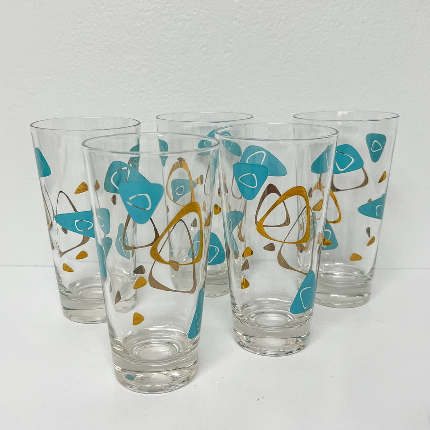 (26155) Set of Five Midcentury Atomic Amoeba Glasses