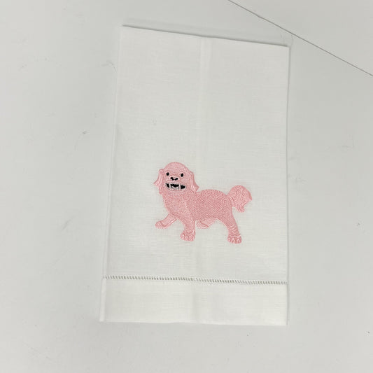 (26306) Embroidered Pink Foo Dog Linen Towel