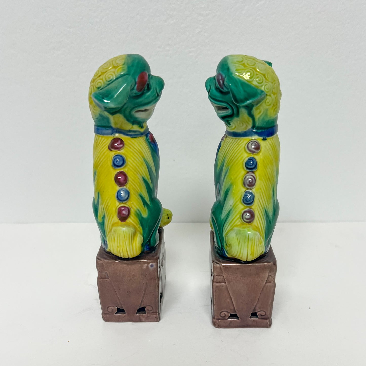 (21355) Pair Midcentury Green Foo Dogs