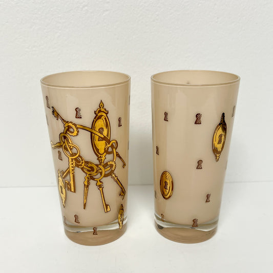 (26123) Set of Eight Midcentury Lock and Key Pale Peach Colored Highballs