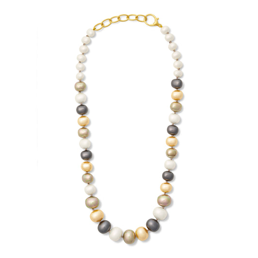 (27081) Undone Pebble Pearl Mix Necklace
