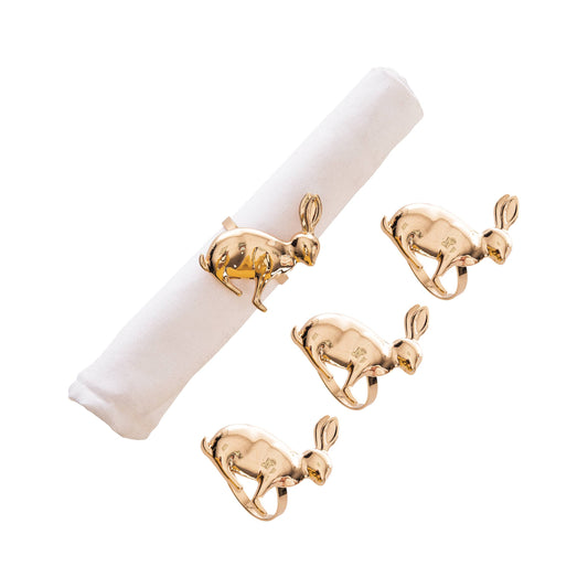 (26225) Easter Rose Gold Rabbit Napkin Ring Set 4