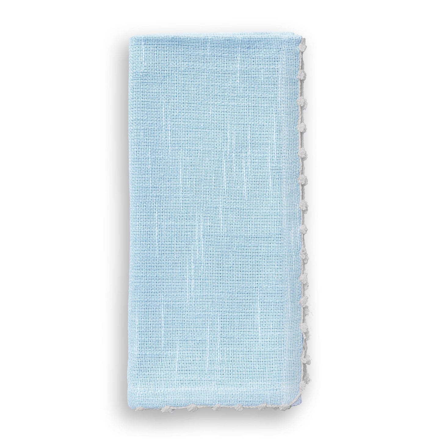 (26207) Knotted Edge Light Blue Cotton Napkin White Trim Set of 4