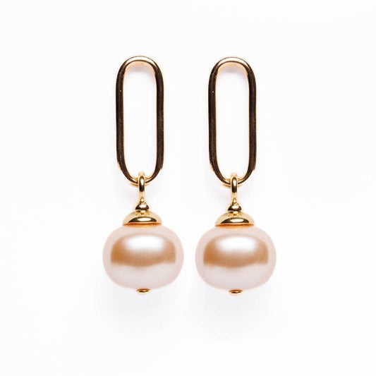 (25420) Link Petal Pink Pearl Drop Earrings
