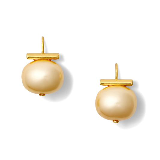 (27076) Buttery Gold Statement Making Pebble Pearl Earring