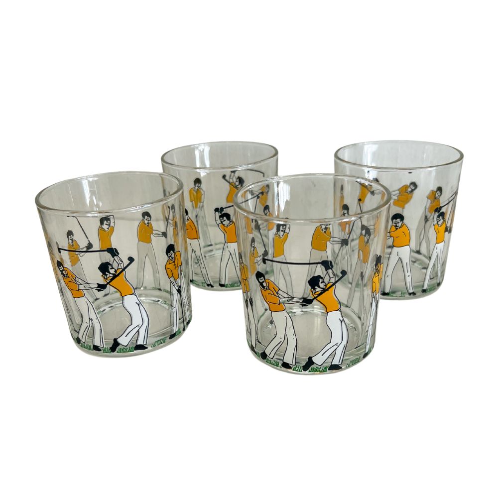 (21833) Set of Four Golf Rocks Glasses 1987 Artmark
