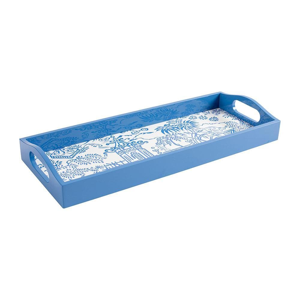 (18450) Pagoda Toile Blue Lacquer Tray