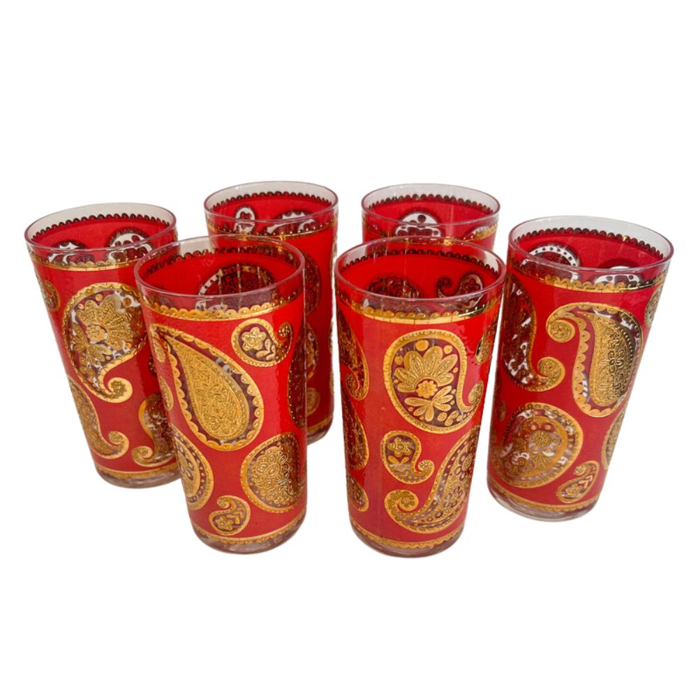 (21448) Set of Six Culver Red Paisley Tumblers