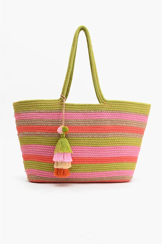 (23478) Recycled Cotton Stripe Tote-Sherbet