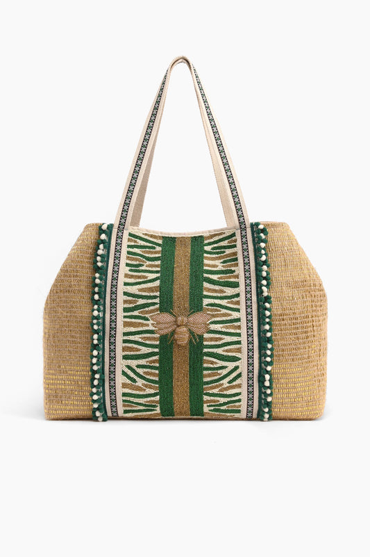 (23477) Green Bee Embellished Tote