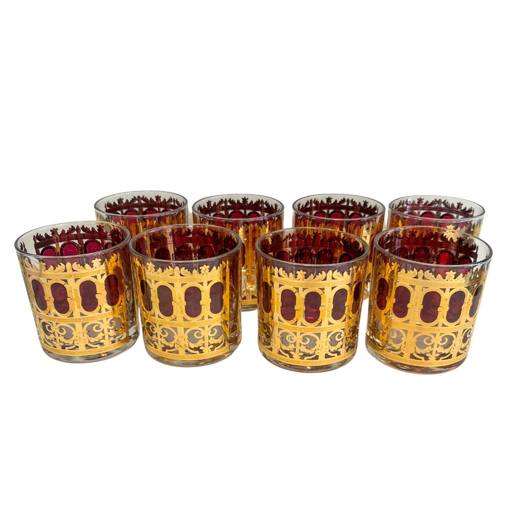 (21631) Set of Eight Culver Cranberry Rocks Glasses