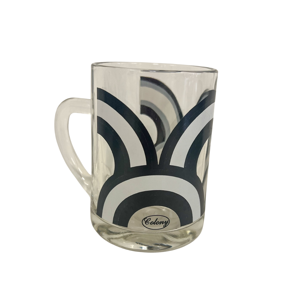 (20263) Eight Retro Colony Black & White Flower Beer Mugs