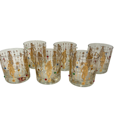 (21518) Set of Six Jeweled Harlequin Rocks Glasses