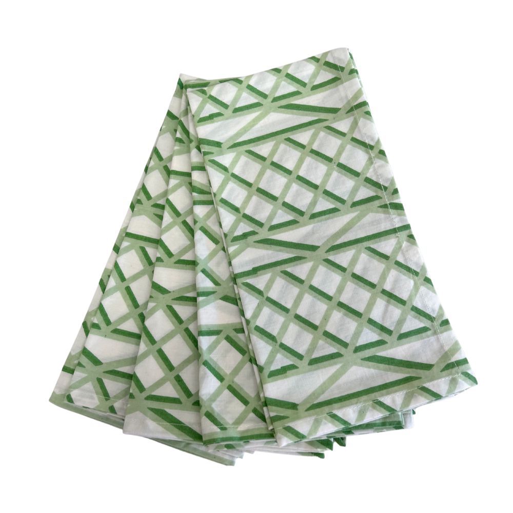 (21523) Set of four green fretwork cloth napkins