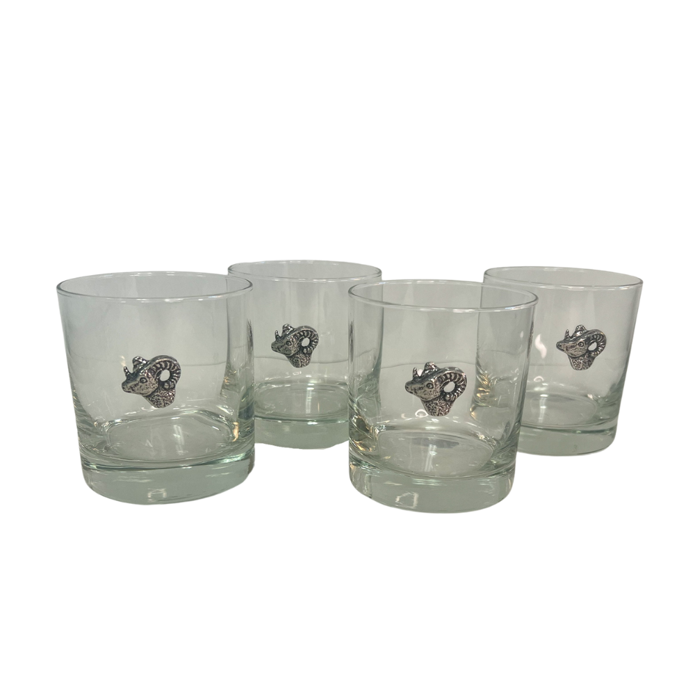 (19749) Raleigh Cocktail Company Exclusive Set Of Four Old Fashioned Glasses With Ram