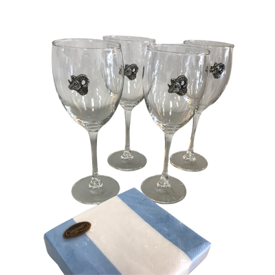 (19747) Raleigh Cocktail Company Exclusive Set Of Four Wine Glasses With Ram